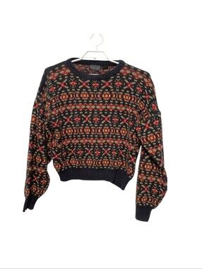 Sweater Graphix - Navy Multi-Color Patterned Crewneck Sweater - M